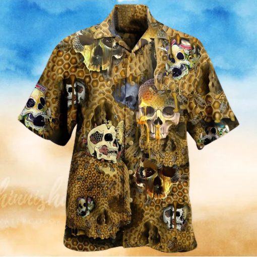 Honeybee Summer Men Yellow Skull Hawaiian Shirt