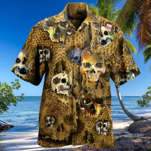 Honeybee Summer Men Yellow Skull Hawaiian Shirt