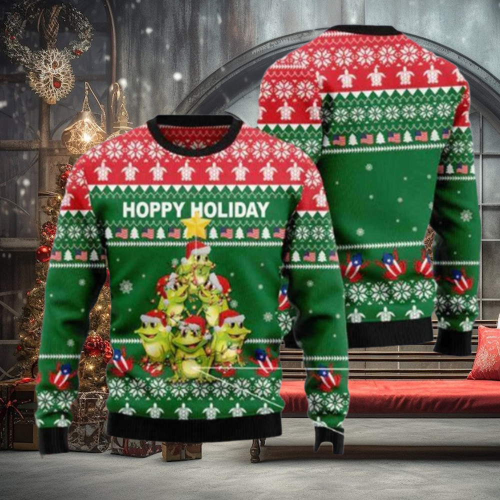 Hoppy Holiday Frog Ugly Christmas Sweater Hoppy Holiday Frog Ugly Christmas Sweater