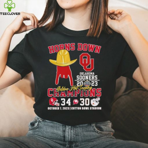 Horns Down Oklahoma Sooners 2023 Golden Hat Trophy Champions 34 30 hoodie, sweater, longsleeve, shirt v-neck, t-shirt