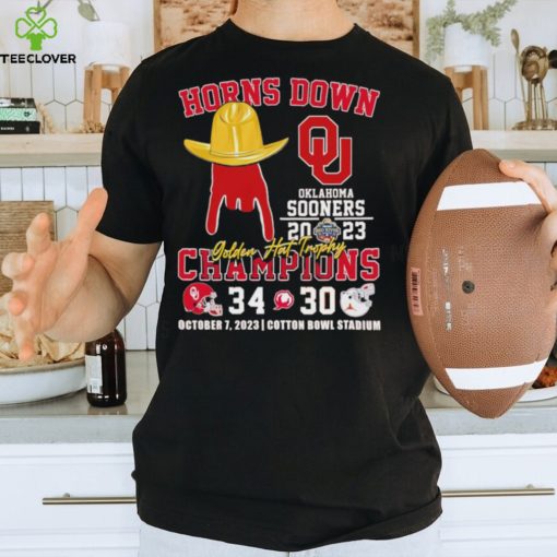 Horns Down Oklahoma Sooners 2023 Golden Hat Trophy Champions 34 30 hoodie, sweater, longsleeve, shirt v-neck, t-shirt