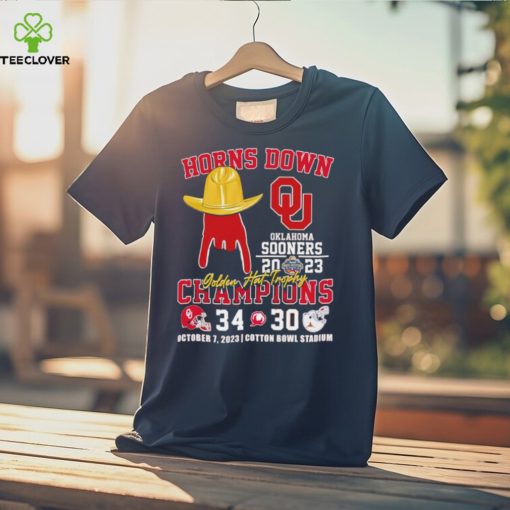 Horns Down Oklahoma Sooners 2023 Golden Hat Trophy Champions 34 30 hoodie, sweater, longsleeve, shirt v-neck, t-shirt