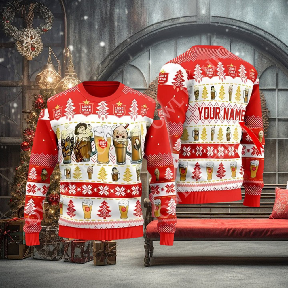 Horror Characters Lone Star Beer Personalized Christmas Sweater Horror Characters Lone Star Beer Personalized Christmas Sweater