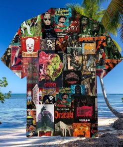 Horror Movie Collage Hawaiian Shirt, Horror Hawaiian Shirt, Horror Character Summer Shirt, Halloween Hawaiian Shirt