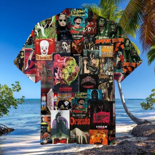 Horror Movie Collage Hawaiian Shirt, Horror Hawaiian Shirt, Horror Character Summer Shirt, Halloween Hawaiian Shirt