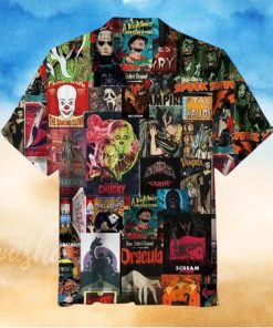 Horror Movie Collage Hawaiian Shirt, Horror Hawaiian Shirt, Horror Character Summer Shirt, Halloween Hawaiian Shirt