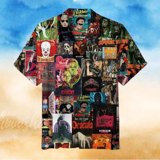 Horror Movie Collage Hawaiian Shirt, Horror Hawaiian Shirt, Horror Character Summer Shirt, Halloween Hawaiian Shirt
