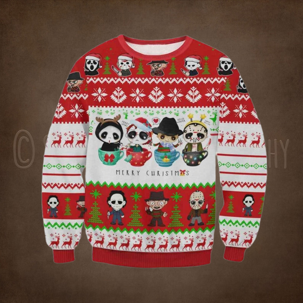 Horror Movie Cups Ugly Christmas Sweater Horror Movie Cups Ugly Christmas Sweater
