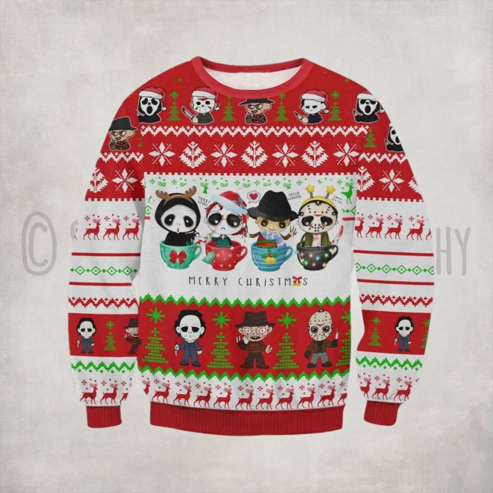 Horror Movie Cups Ugly Christmas Sweater Horror Movie Cups Ugly Christmas Sweater