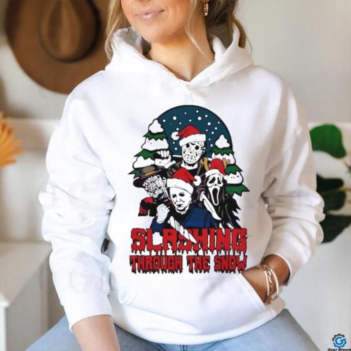 Horror Santa hat slashing through the snow hoodie, sweater, longsleeve, shirt v-neck, t-shirt