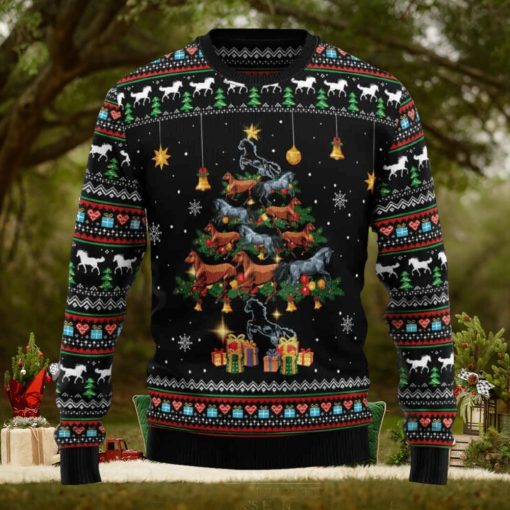 Horse Christmas Tree Black Ugly Christmas Sweater