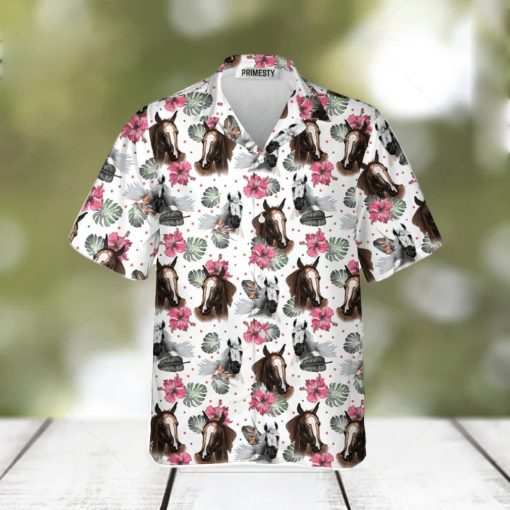 Horse Heads With Flower Pattern Horse Shirts For Men Horse Tropical Hawaiian Shirt