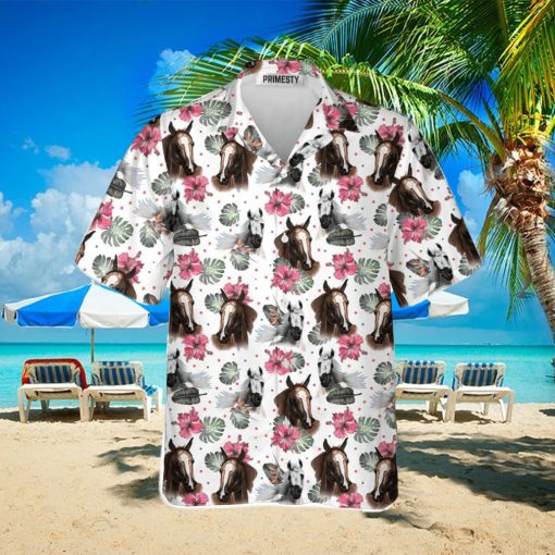 Horse Heads With Flower Pattern Horse Shirts For Men Horse Tropical Hawaiian Shirt