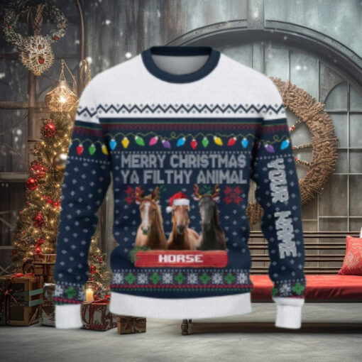 Horse Merry Christmas Ugly Sweater Xmas, Custom Horse Ugly Sweatshirt Gift For Farmer Horse Lover