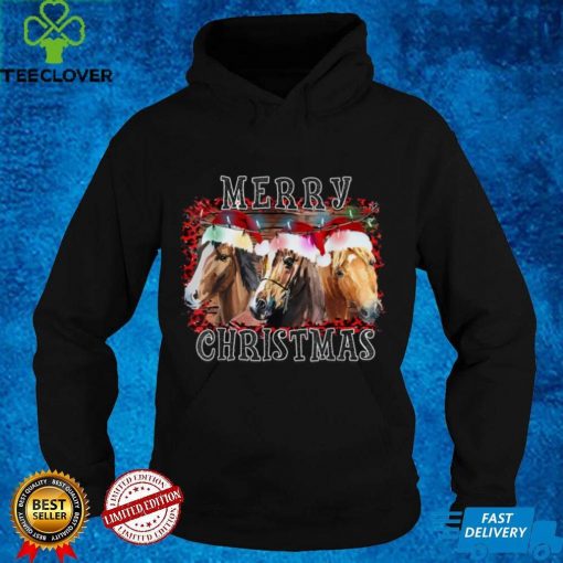 Horse Santa Hat Merry Chirstmas Horse Lover Horseback Riding T Shirt