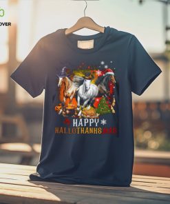 Horse With Witch Thanks Santa Hats Halloween Thanksgiving Christmas Horse Classic T Shirt