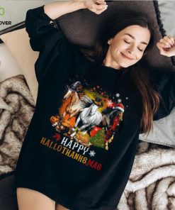Horse With Witch Thanks Santa Hats Halloween Thanksgiving Christmas Horse Classic T Shirt