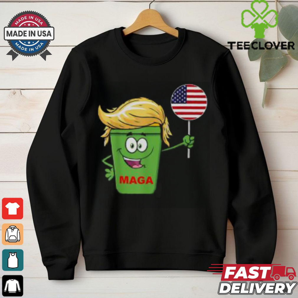 Hot Trump Maga Cartoon Garbage Can American Flag T Shirt Hot Trump Maga Cartoon Garbage Can American Flag T Shirt