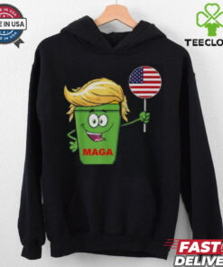 Hot Trump Maga Cartoon Garbage Can American Flag T Shirt