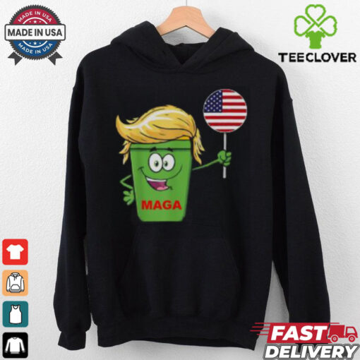 Hot Trump Maga Cartoon Garbage Can American Flag T Shirt