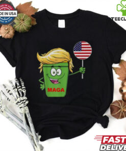 Hot Trump Maga Cartoon Garbage Can American Flag T Shirt
