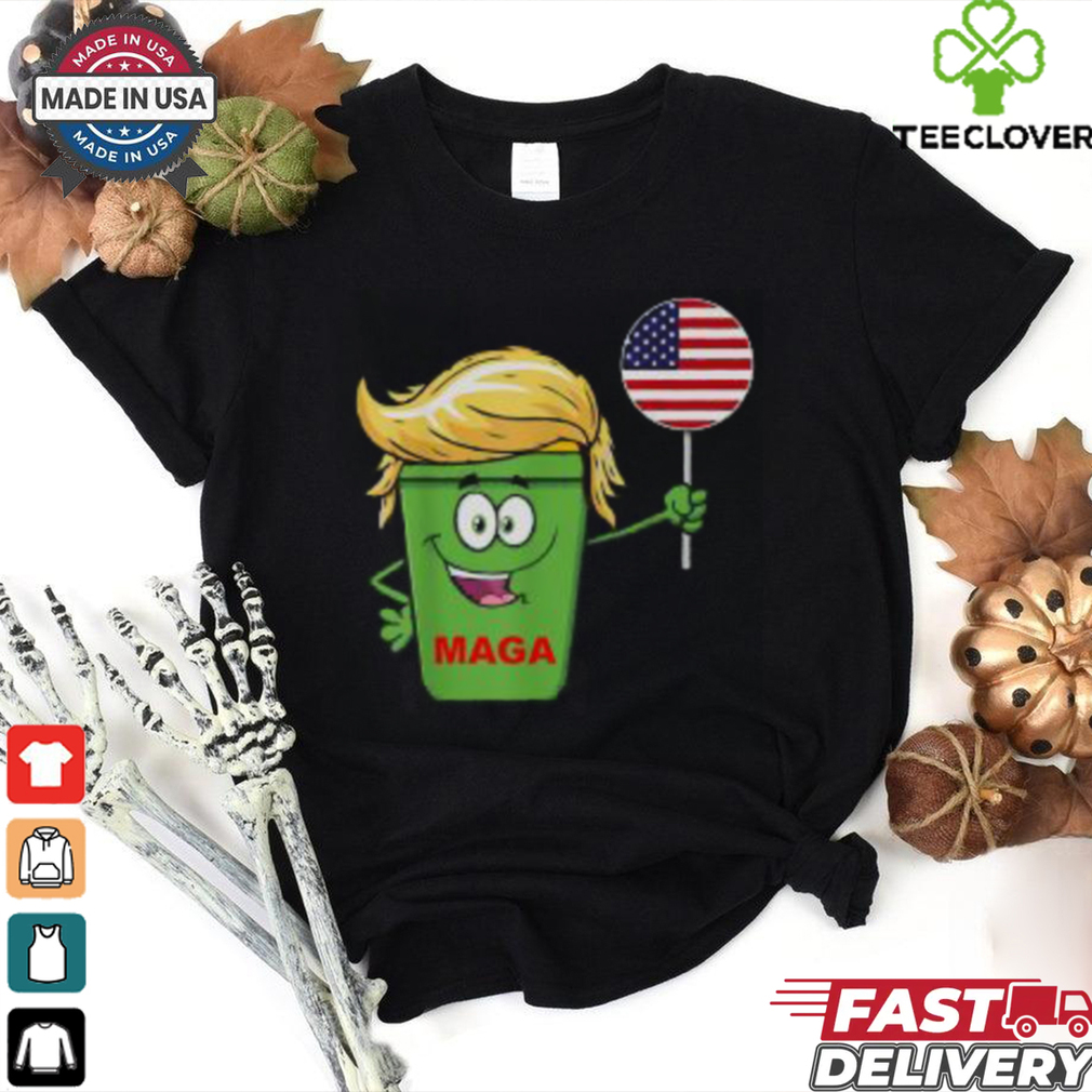 Hot Trump Maga Cartoon Garbage Can American Flag T Shirt Hot Trump Maga Cartoon Garbage Can American Flag T Shirt