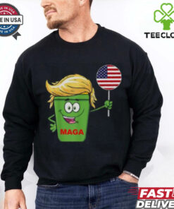 Hot Trump Maga Cartoon Garbage Can American Flag T Shirt