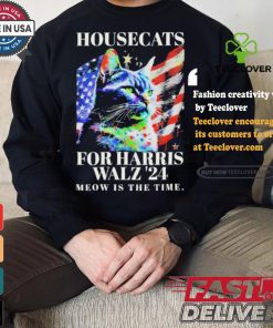 Housecats For Harris Walz 2024 Meow Is The Time America Flag T shirt