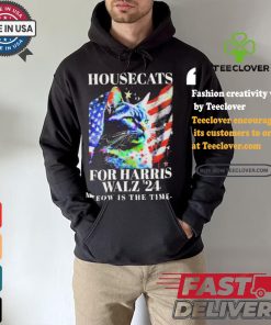 Housecats For Harris Walz 2024 Meow Is The Time America Flag T shirt