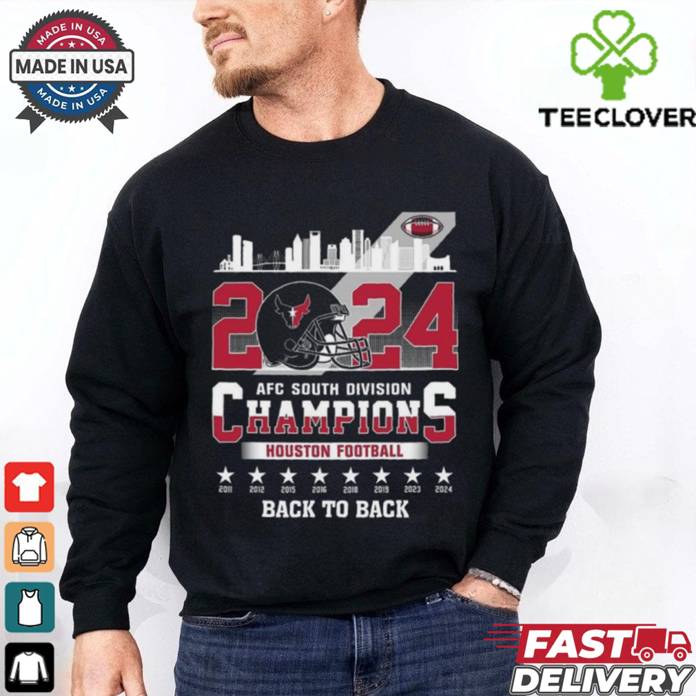 Houston American Football 2024 AFC South Champions Back To Back Skyline Helmet shirt Houston American Football 2024 AFC South Champions Back To Back Skyline Helmet shirt