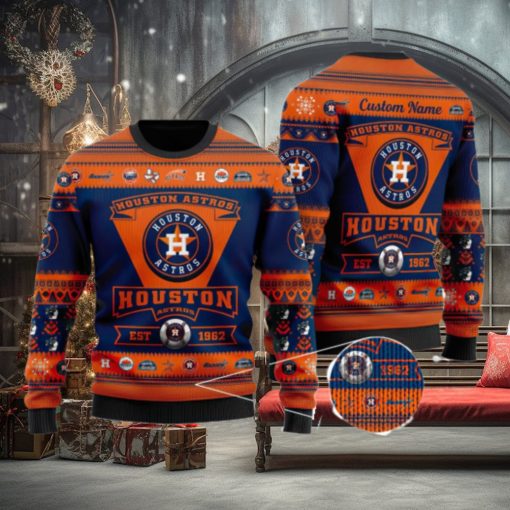 Houston Astros Logo Custom Name For Football Fans Ugly Christmas Sweater Christmas Gift