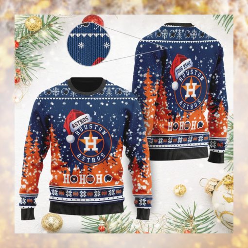 Houston Astros Symbol Wearing Santa Claus Hat Ho Ho Ho 3D Custom Name Ugly Christmas Sweater Shirt For MLB American Baseball Fans On Xmas Days