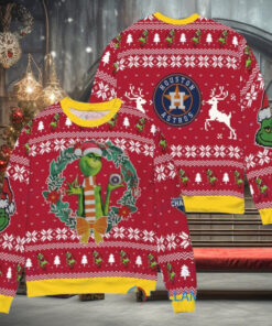 Houston Astros x Grinch Dr. Seuss How the Grinch Stole Christmas MLB with World Series Trophy Ugly Christmas Sweater Red