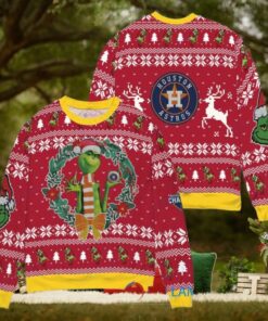 Houston Astros x Grinch Dr. Seuss How the Grinch Stole Christmas MLB with World Series Trophy Ugly Christmas Sweater Red