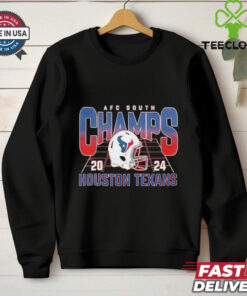 Houston Texans 2024 AFC South Champs Helmet Shirt, featuring the Texans' helmet and celebratory graphics to commemorate their AFC South division championship. Perfect for fans proudly supporting the team after their 2024 victory.