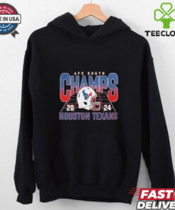 Houston Texans 2024 AFC South Champs Helmet Shirt, featuring the Texans' helmet and celebratory graphics to commemorate their AFC South division championship. Perfect for fans proudly supporting the team after their 2024 victory.