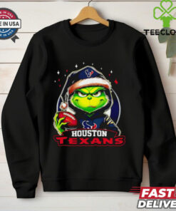 Houston Texans Grinch wearing Santa hat Christmas 2024 shirt