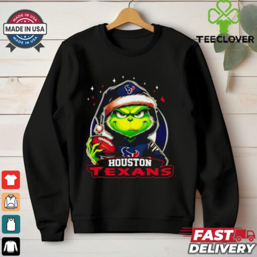 Houston Texans Grinch wearing Santa hat Christmas 2024 shirt