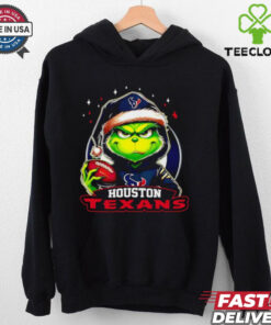 Houston Texans Grinch wearing Santa hat Christmas 2024 shirt