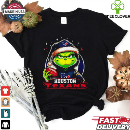 Houston Texans Grinch wearing Santa hat Christmas 2024 shirt