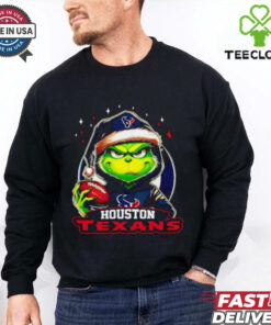 Houston Texans Grinch wearing Santa hat Christmas 2024 shirt