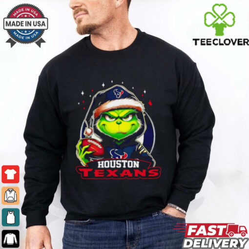 Houston Texans Grinch wearing Santa hat Christmas 2024 shirt