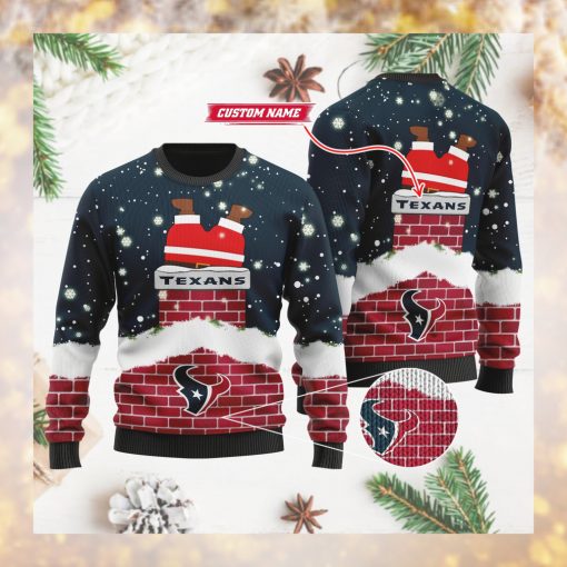 Houston Texans NFL Football Team Logo Symbol Santa Claus Custom Name Personalized 3D Ugly Christmas Sweater Shirt For Men And Women On Xmas Days