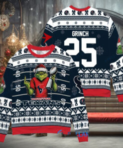 Houston Texans x Grinch Christmas Dr. Seuss How the Grinch Stole Christmas with Super Bowl Trophy Custom Ugly Christmas Sweater