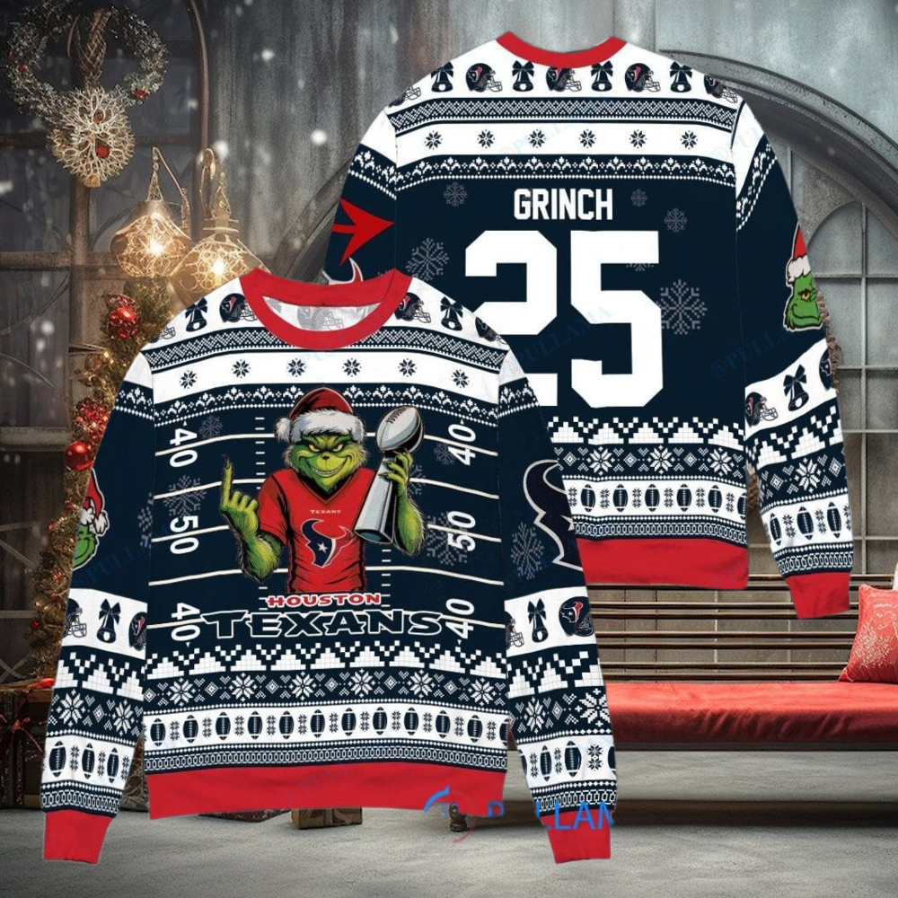 Houston Texans x Grinch Christmas Dr. Seuss How the Grinch Stole Christmas with Super Bowl Trophy Custom Ugly Christmas Sweater Houston Texans x Grinch Christmas Dr. Seuss How the Grinch Stole Christmas with Super Bowl Trophy Custom Ugly Christmas Sweater