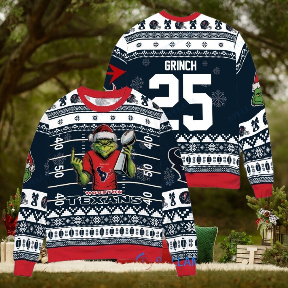 Houston Texans x Grinch Christmas Dr. Seuss How the Grinch Stole Christmas with Super Bowl Trophy Custom Ugly Christmas Sweater Houston Texans x Grinch Christmas Dr. Seuss How the Grinch Stole Christmas with Super Bowl Trophy Custom Ugly Christmas Sweater