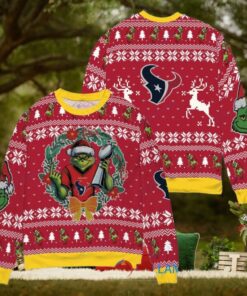 Houston Texans x Grinch NFL Dr. Seuss How the Grinch Stole Christmas with Super Bowl Trophy Ugly Christmas Sweater Red