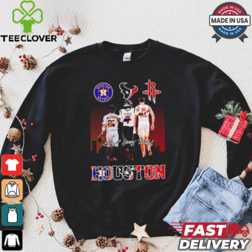 Houston sport teams Astros Texans Rockets players Altuve Stroud Sheppard shirt
