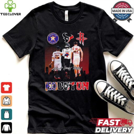 Houston sport teams Astros Texans Rockets players Altuve Stroud Sheppard shirt