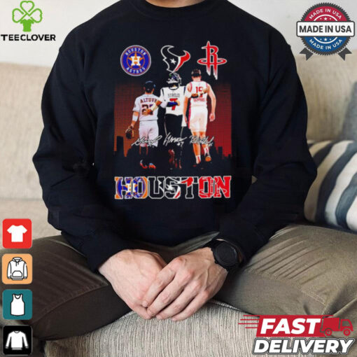 Houston sport teams Astros Texans Rockets players Altuve Stroud Sheppard shirt